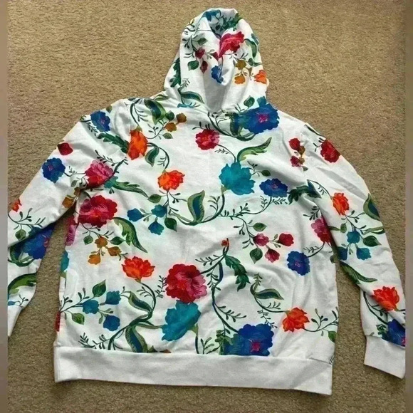 J Jason Wu Printed French Terry Hoodie Size L Floral Cozy Sweater Colorful Artsy - Picture 12 of 15